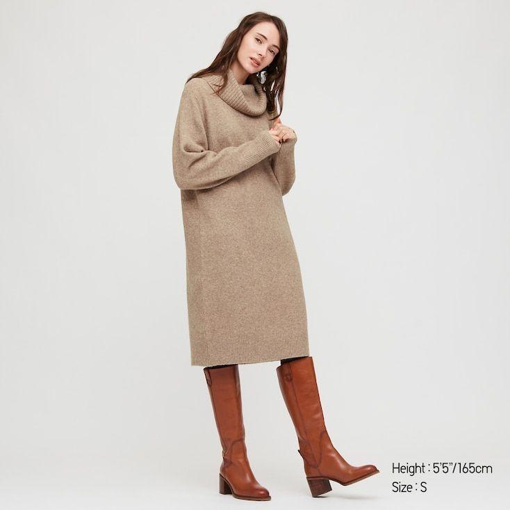 uniqlo souffle yarn turtle neck long dress Women s Fashion