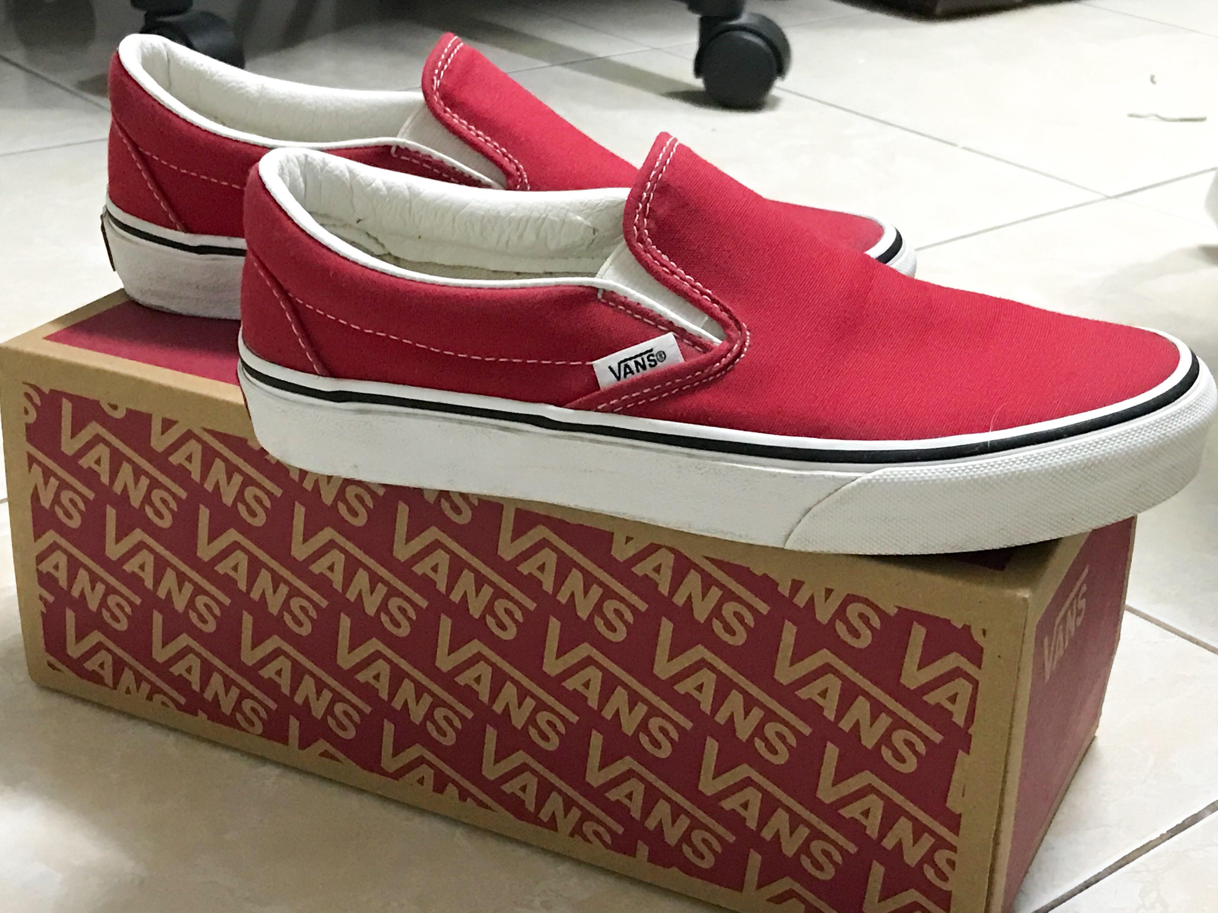 womens red vans slip ons