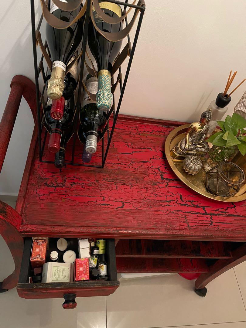 Vintage Scandinavian bar cart side table trolley with wheels, Furniture