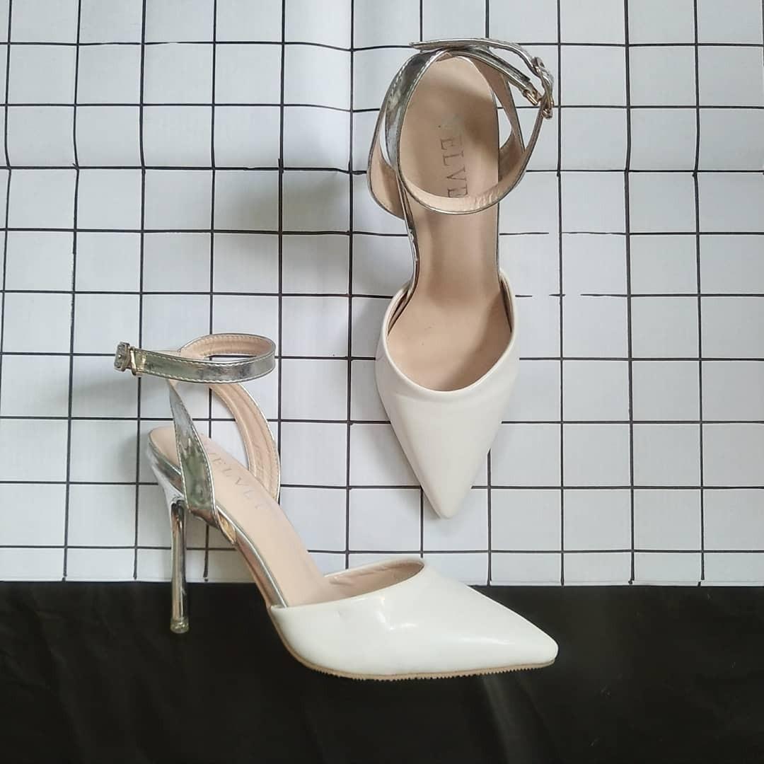 white silver heels