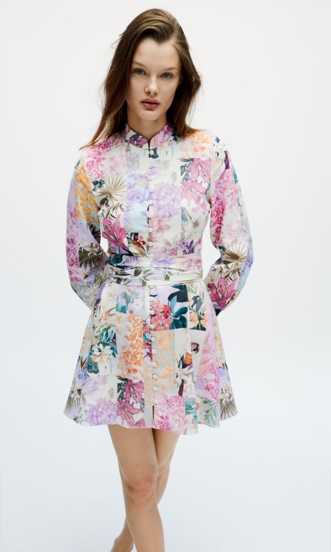Zara linen hot sale floral dress