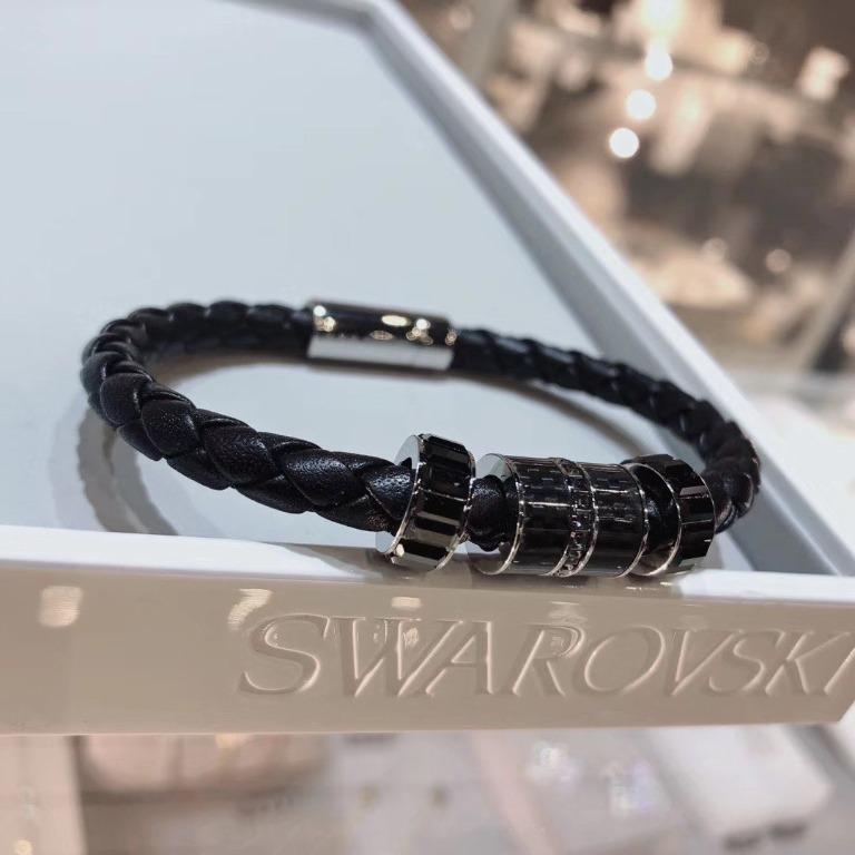 100 Authentic Swarovski Couple Leather Braid Men And Women Bracelet Bangle Charm