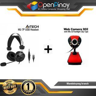 A4tech HU-7P USB Stereo Headset (Black) with Web Camera 902 with Mic and Flashlight Clip type