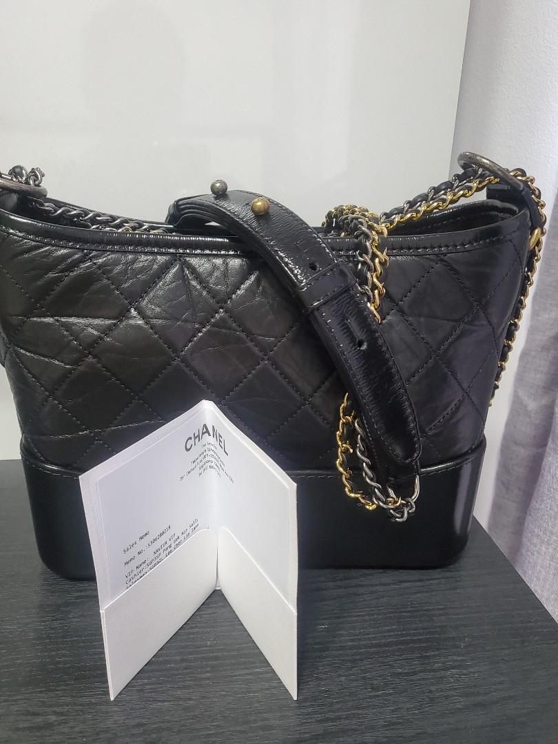Chanel White & Black Quilted Aged Calfskin Medium Gabrielle Hobo Ruthenium, Gold, & Silver Hardware, 2017 (Very Good)-2018, White/Black Womens Handbag