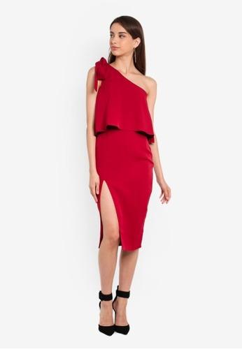 Missguided one shoulder bow sleeve midi dress outlet