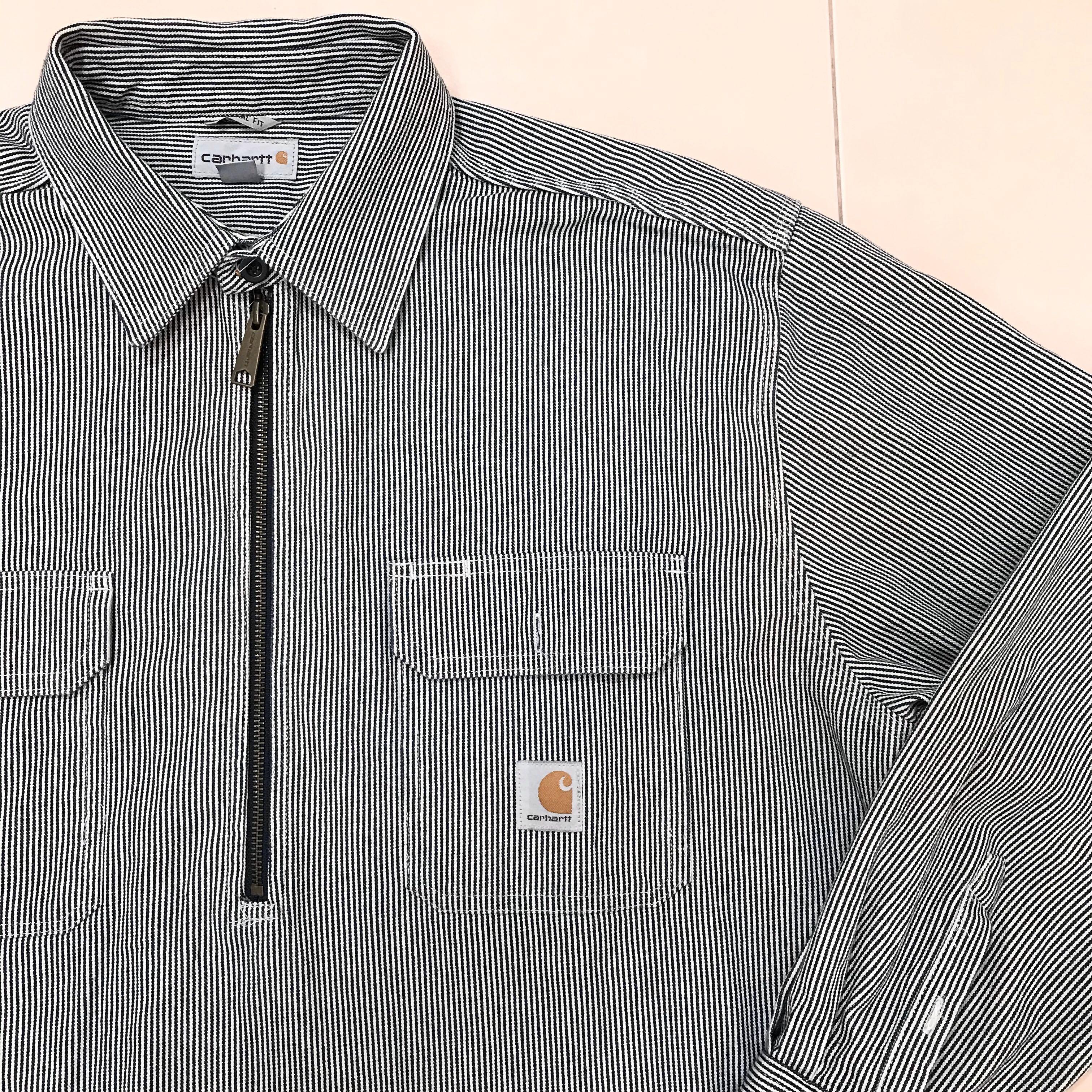 Carhartt men's hickory stripe shirt denim quarter zip deals