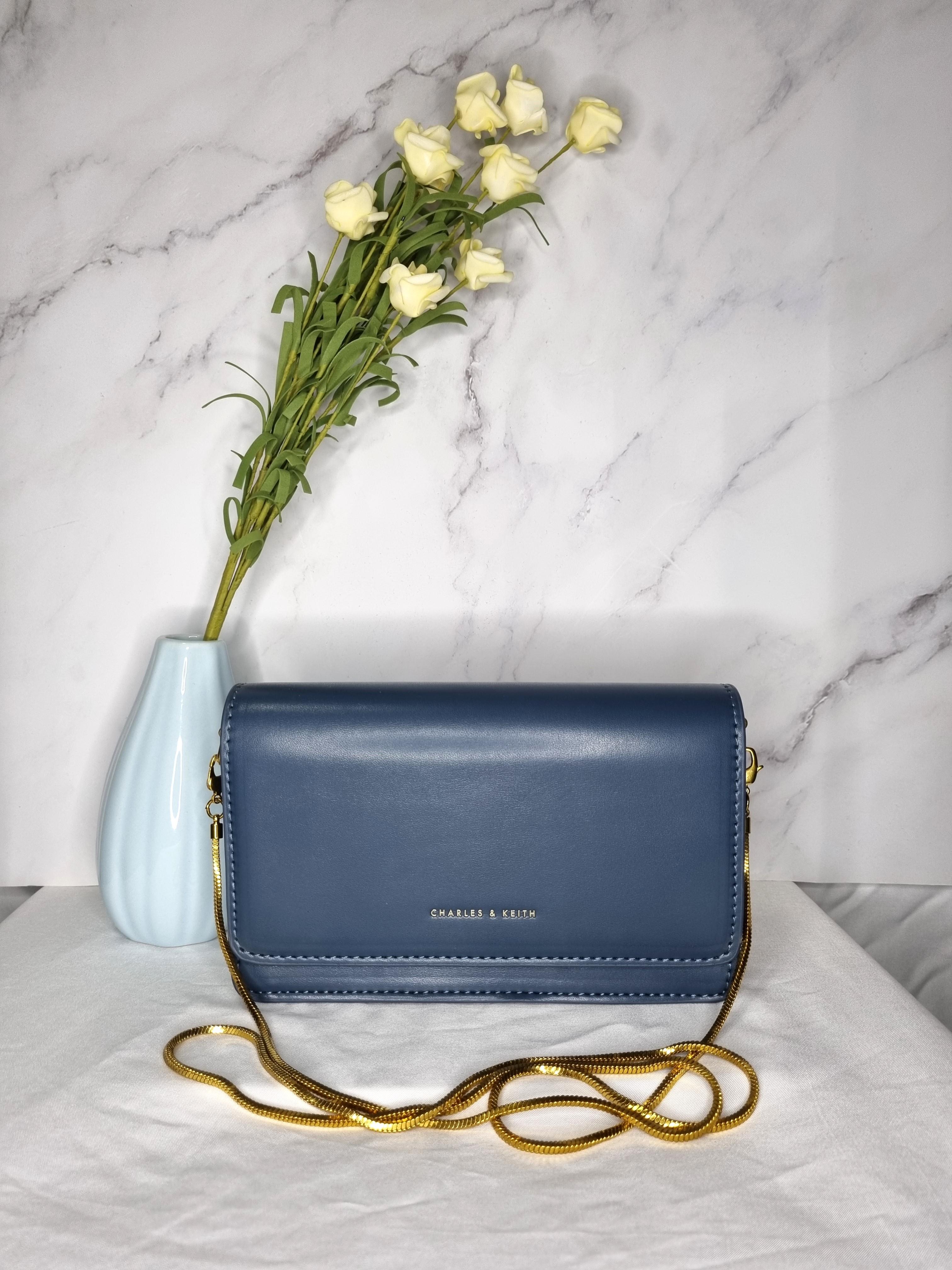 Charles Keith blue gold chain slingbag