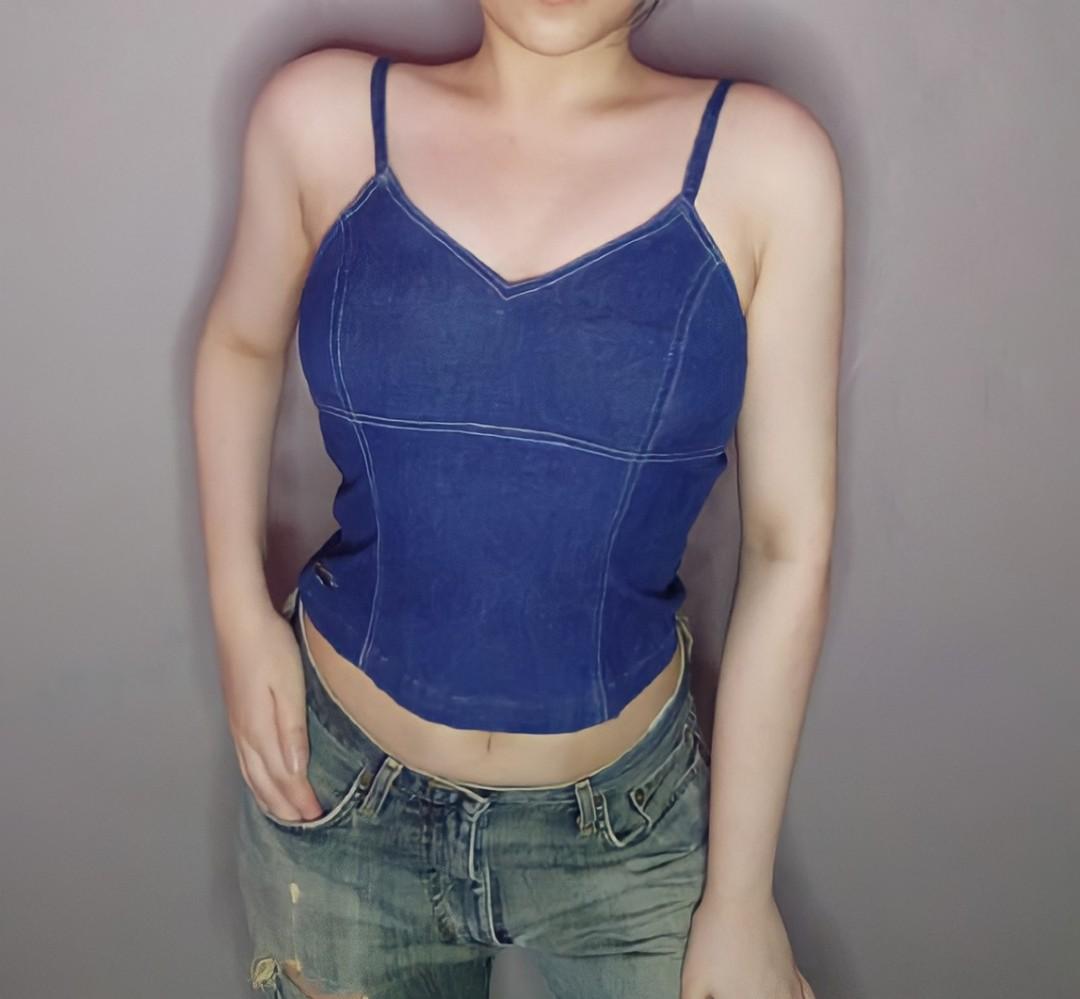 Denim tank top soo cuteeee, Fesyen 
