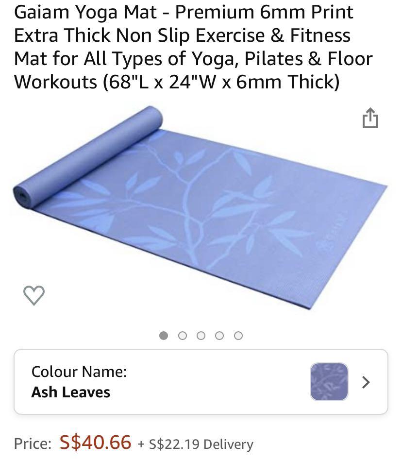 Gaiam Yoga Mat Premium Print Extra Thick Non Slip Exercise & Fitness Mat  for All Types of Yoga, Pilates & Floor Workouts, Sapphire Feather, 6mm
