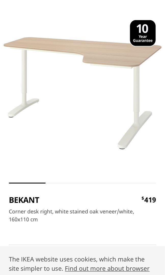 Ikea Bekant corner desk right, Furniture & Home Living, Furniture