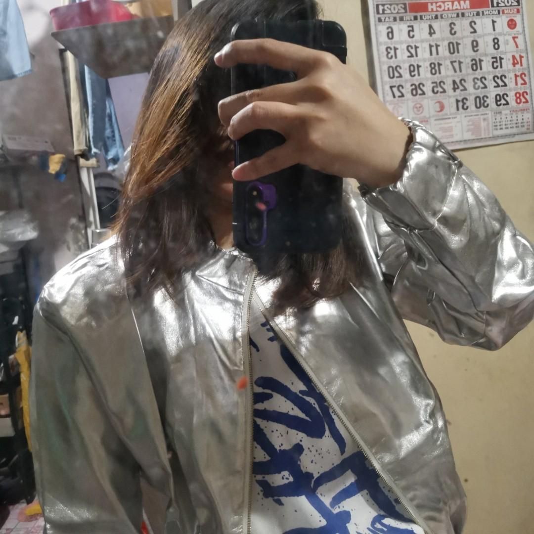 Silver crackled bomber jacket