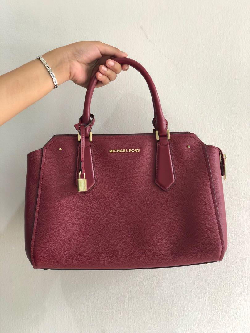 MICHAEL KORS KARSON LARGE MULBERRY LEATHER CARRY-ALL TOTE BAG – Galleria di  Lux
