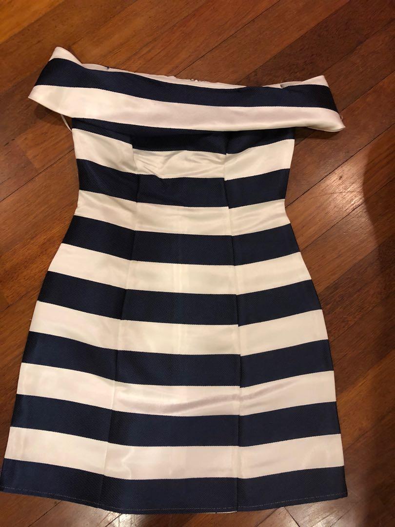 Miss Selfridge Off Shoulder Mini Dress in Stripe Women s Fashion