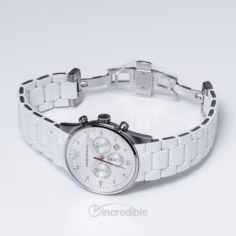 NEW Emporio Armani Men s Sport White Silicone Silver Chronograph Dial Watch 43MM AR5859 Luxury Watches on Carousell