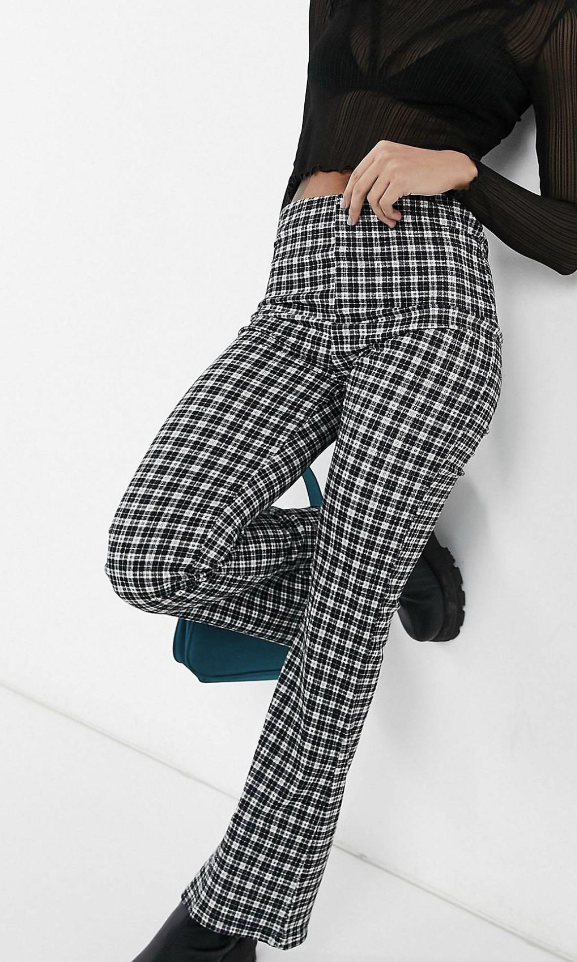 New Look Jersey Flare Pants in Checkered Women s Fashion Bottoms Other Bottoms on Carousell