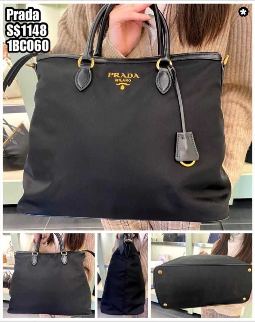 Prada Womens Black Nylon Calf Leather Trim Tote Bag 1BC060
