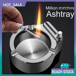 📺Retro Metal Ashtray Ten Thousand Match Lighter Car Home Smokeless Storage Holder