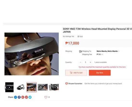 SONY HMZ-T3W-wireiess head mounted display (Category: Printers, Scanners & Copiers) located in Makati City. Submitted by english_only (Listing ID 1077450386, Image 2). Description: The original price was about P35000 、at the time of purchase, and I only tried it once. Because I am short-sighted, it is difficult to see clearly without glasses, and it is uncomfortable to wear them with glasses. So sold. Can be connected to ps4, computer, TV.