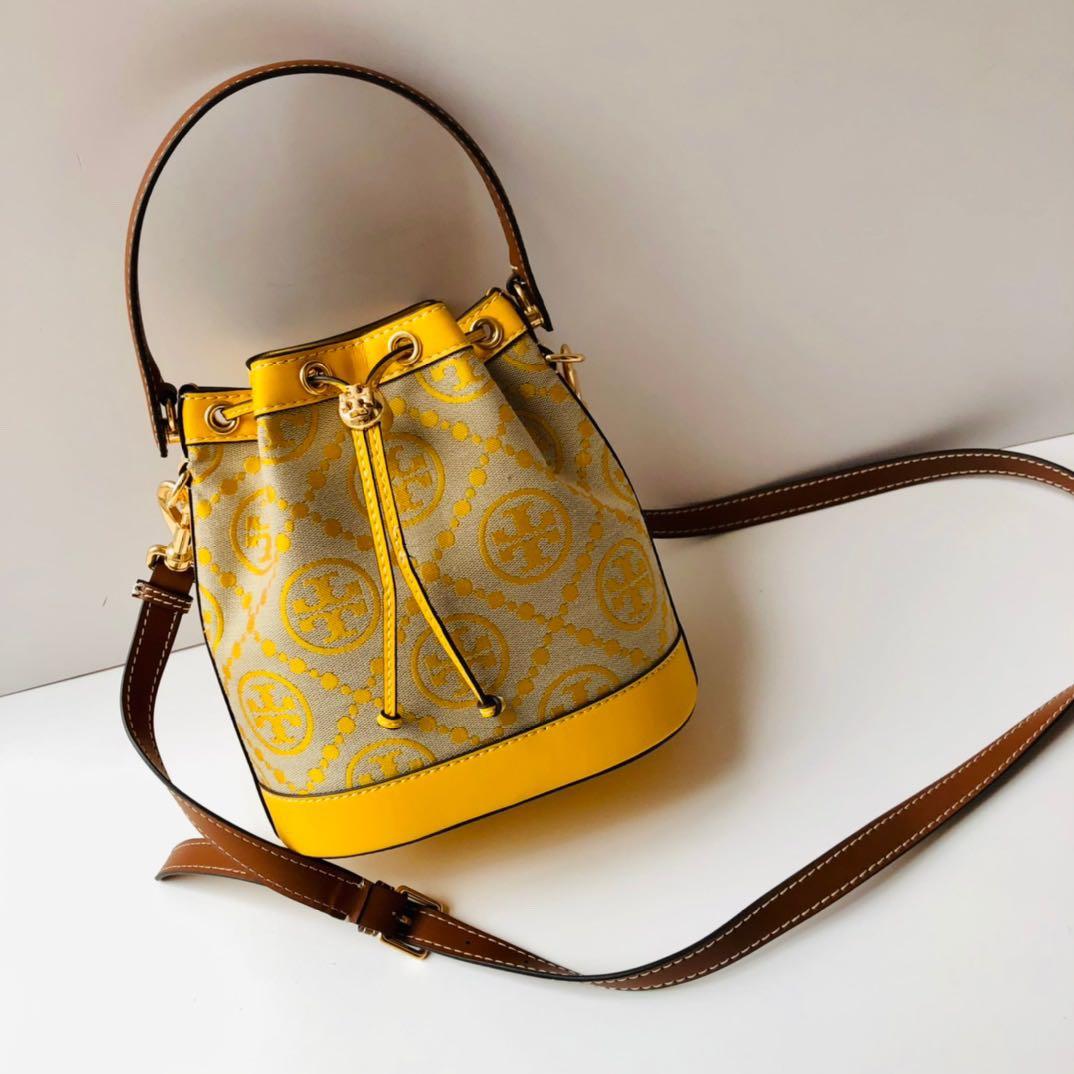 tory burch monogram bucket bag