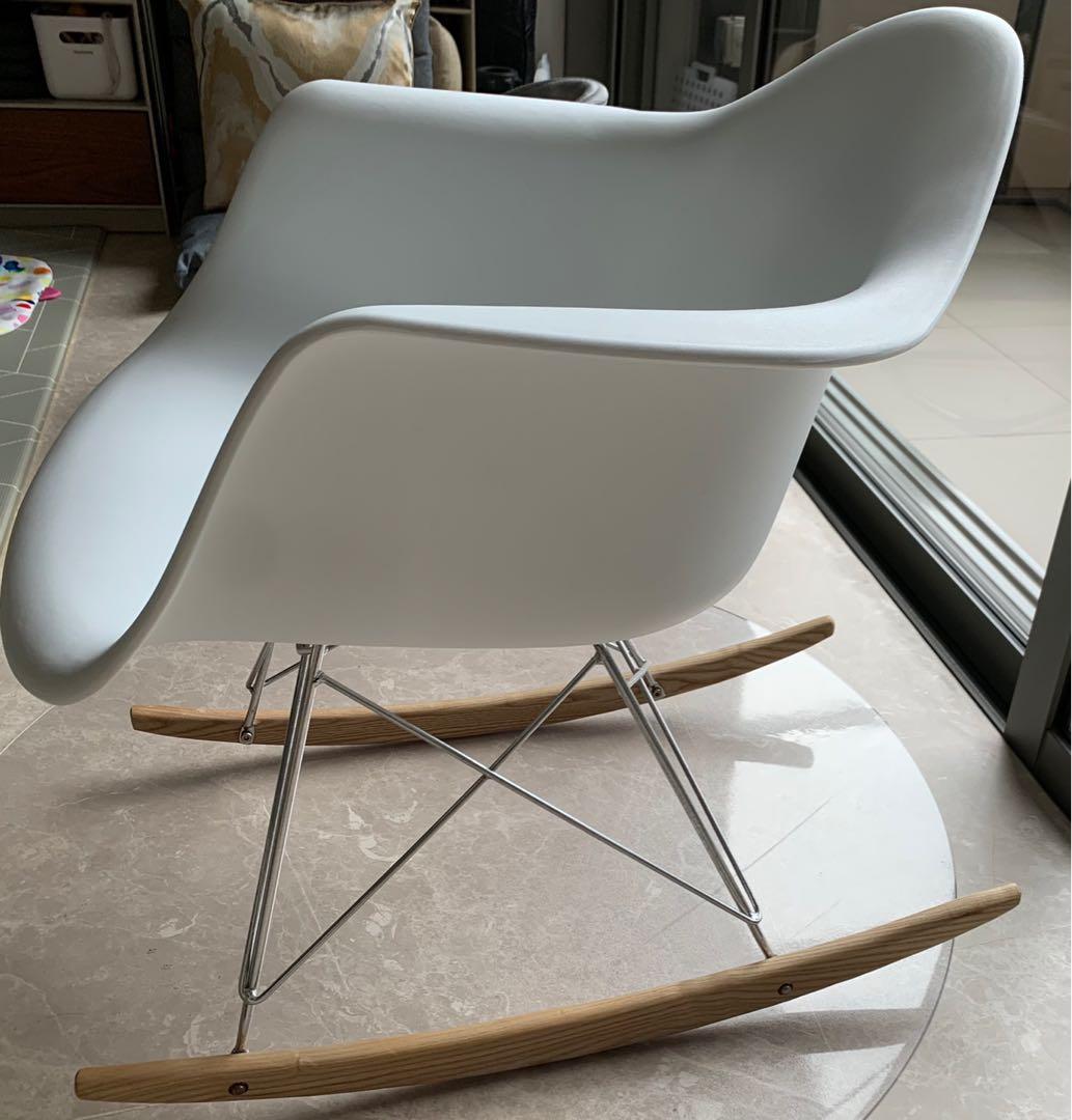 White rocking chair Eames replica, Furniture & Home Living, Furniture