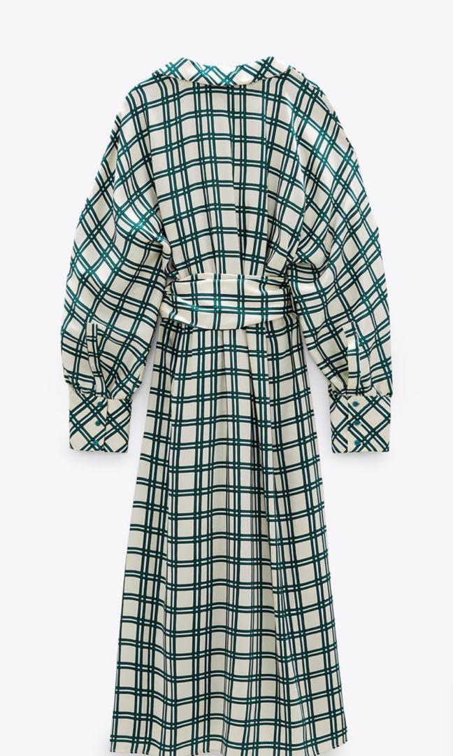 Zara Green Checkered Dress with Belt