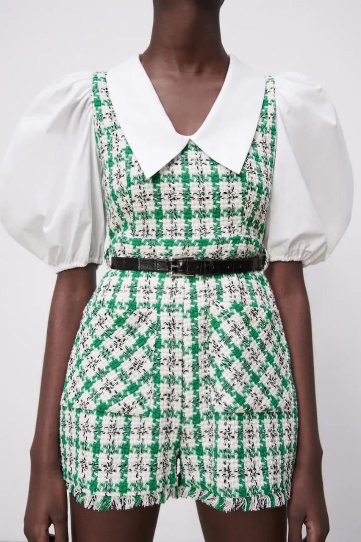 Zara textured weave jumpsuit, Fesyen 