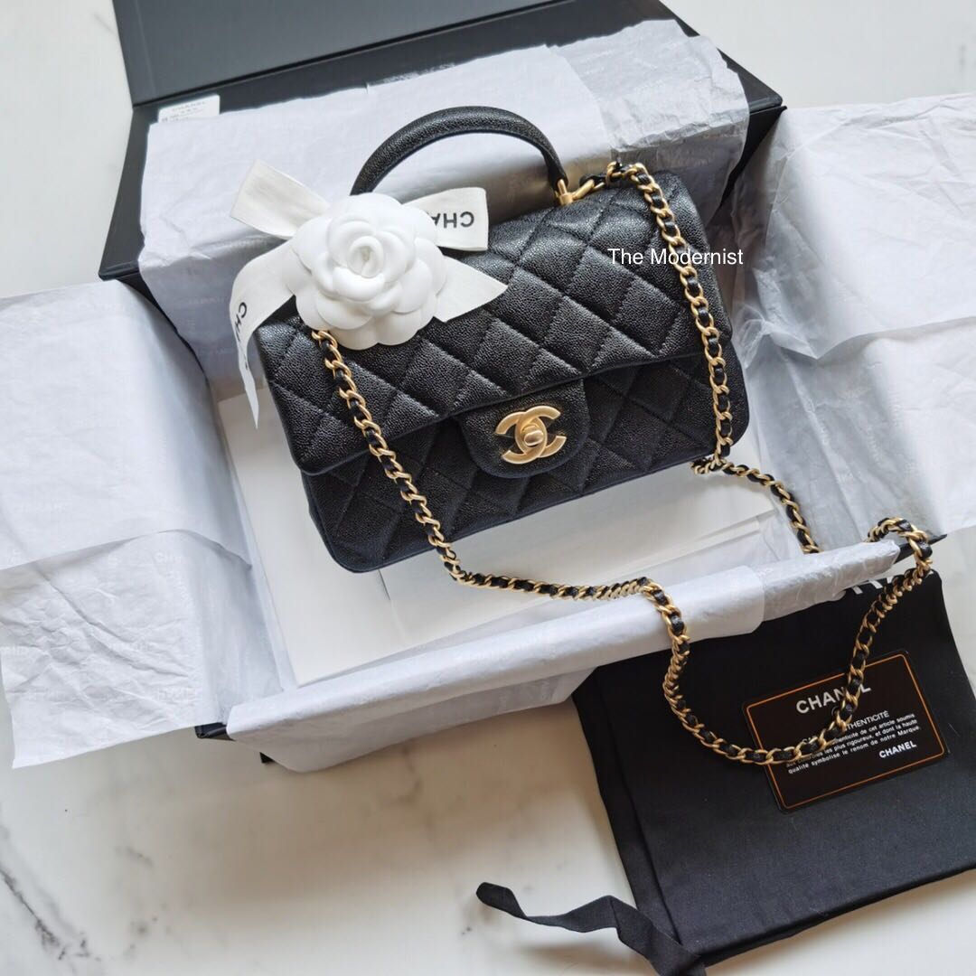 Authentic Chanel Mini Rectangular Flap Bag with Top Handle Black Caviar  Gold Hardware, Luxury, Bags & Wallets on Carousell