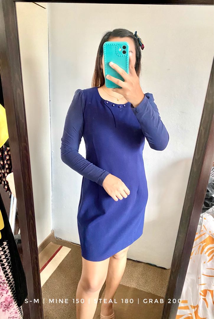 Blue Long Sleeve Dress, Women's Fashion ...