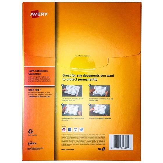 BN Avery SelfAdhesive Laminating Sheets, 9 x 12 Inches (no laminator