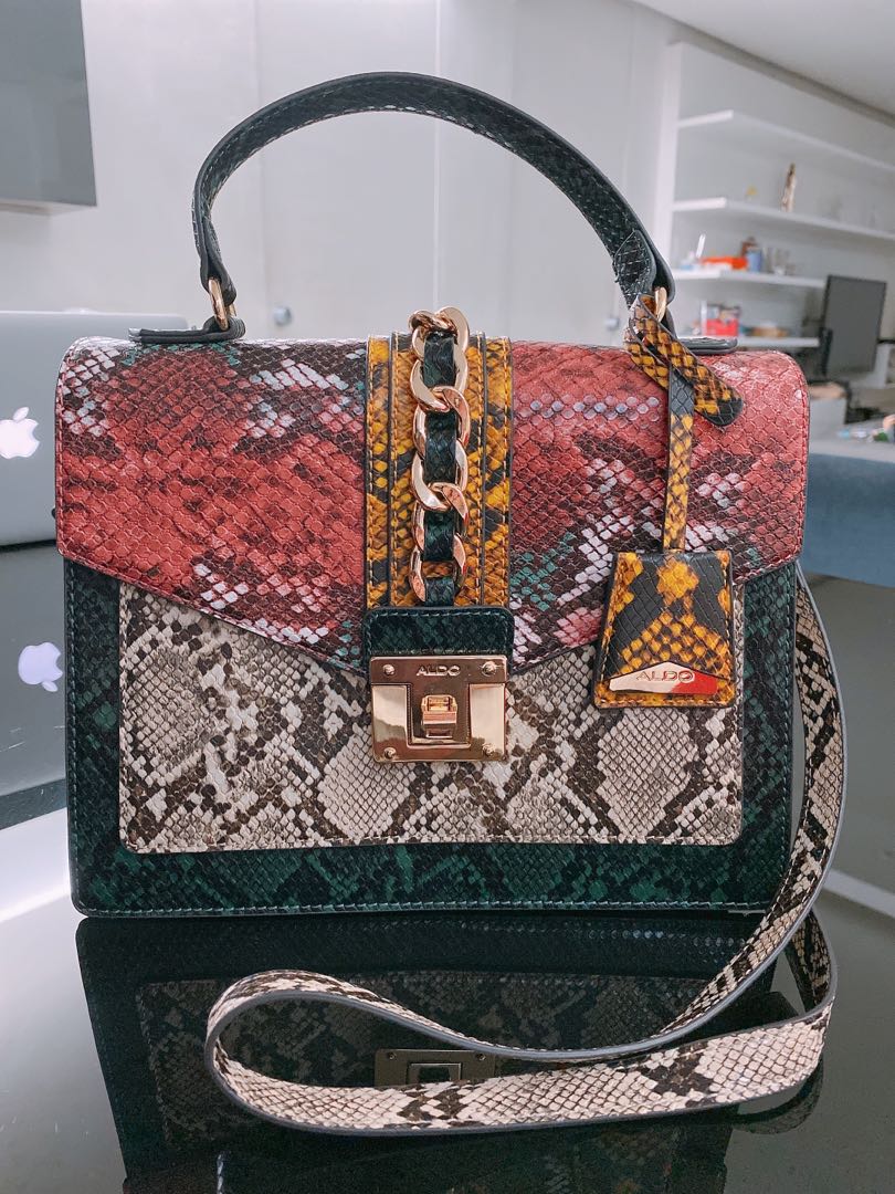 Brand New and Authentic) Aldo Red and Green Snakeskin / Snake Skin Bag with Strap, Women's Fashion, Bags & Wallets, Cross-body on Carousell