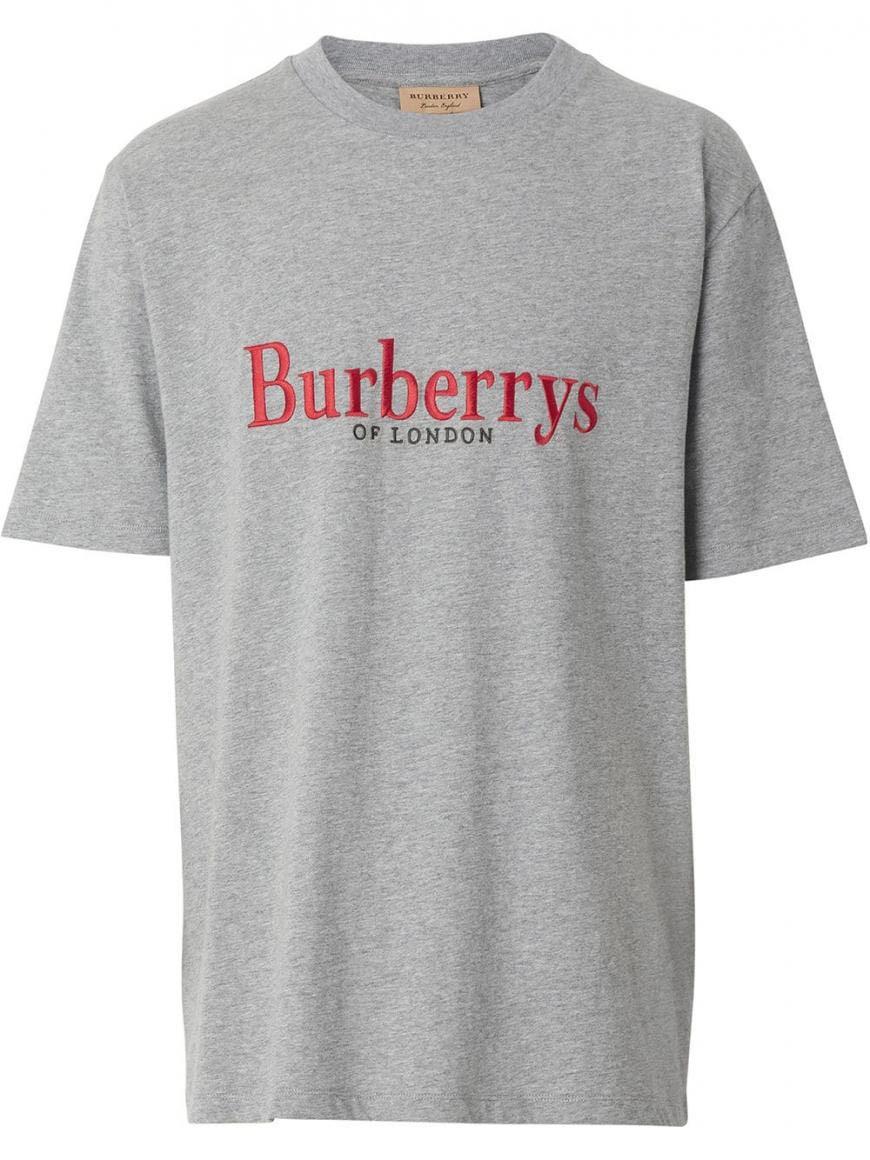 Burberry Embroidered Archive Logo Cotton T-Shirt Grey, Luxury, Apparel on  Carousell