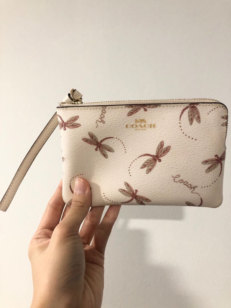 COACH Corner Zip Wristlet w Dragonfly Print