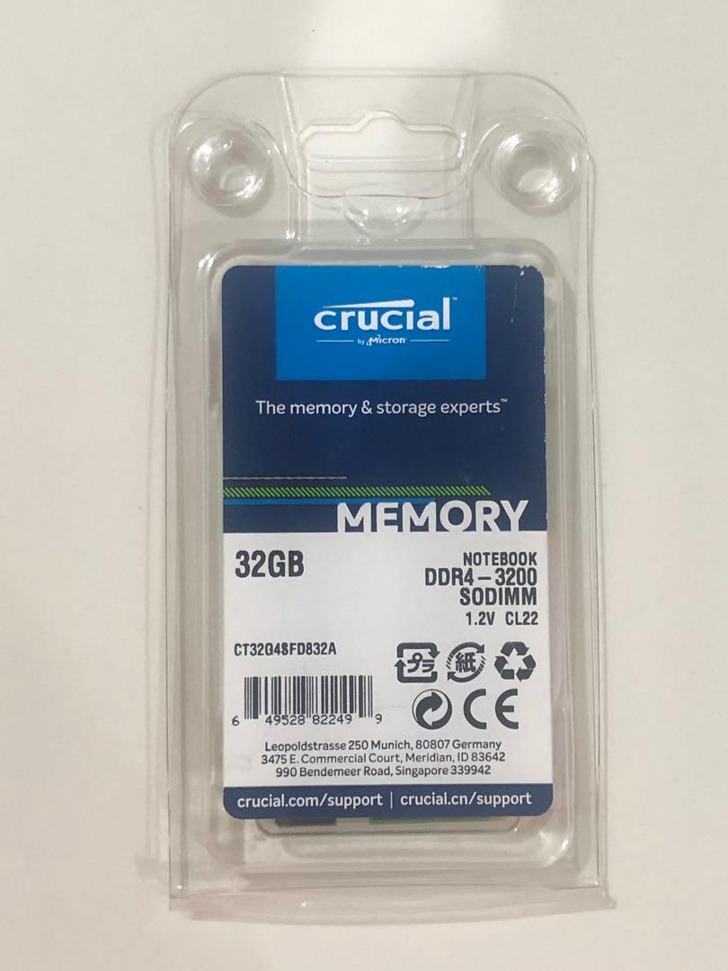 Crucial 8GB 16GB 32GB 64GB DDR4 3200MHz Laptop Memory 260pin CL22
