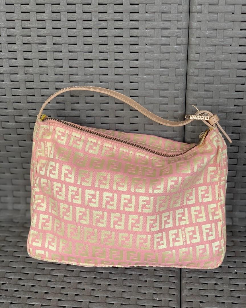FENDI Vintage Zucchino Monogram Pochette Mini Shoulder Bag Pink Cotton Rank  AB