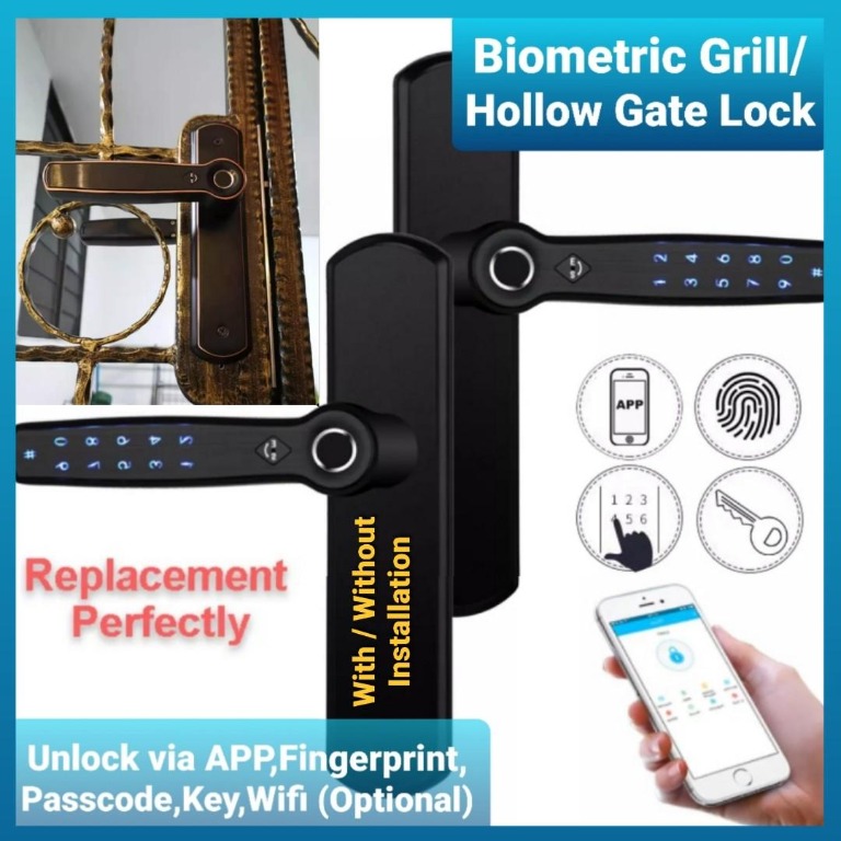 New Sgs D22 Metal Grill Hollow Gate Biometric Door Lock Unlock Via Ttlock App Key Passcode Fingerprints Furniture Home Living Security Locks Locks Doors Gates On Carousell