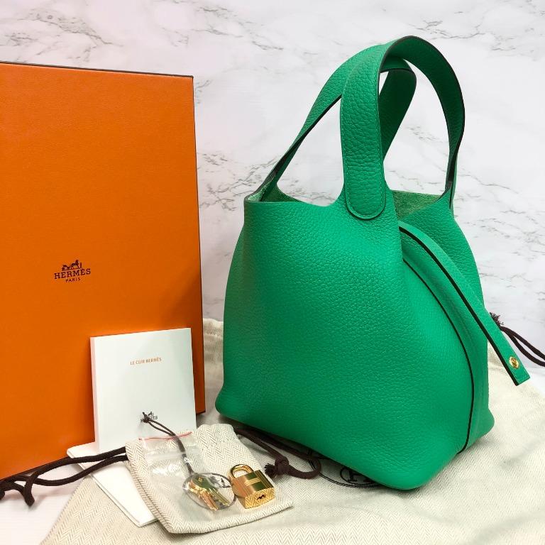 Hermes Picotin Lock Touch bag PM Menthe/ Vert Jade Clemence leather/ Matt alligator  crocodile skin Silver hardware