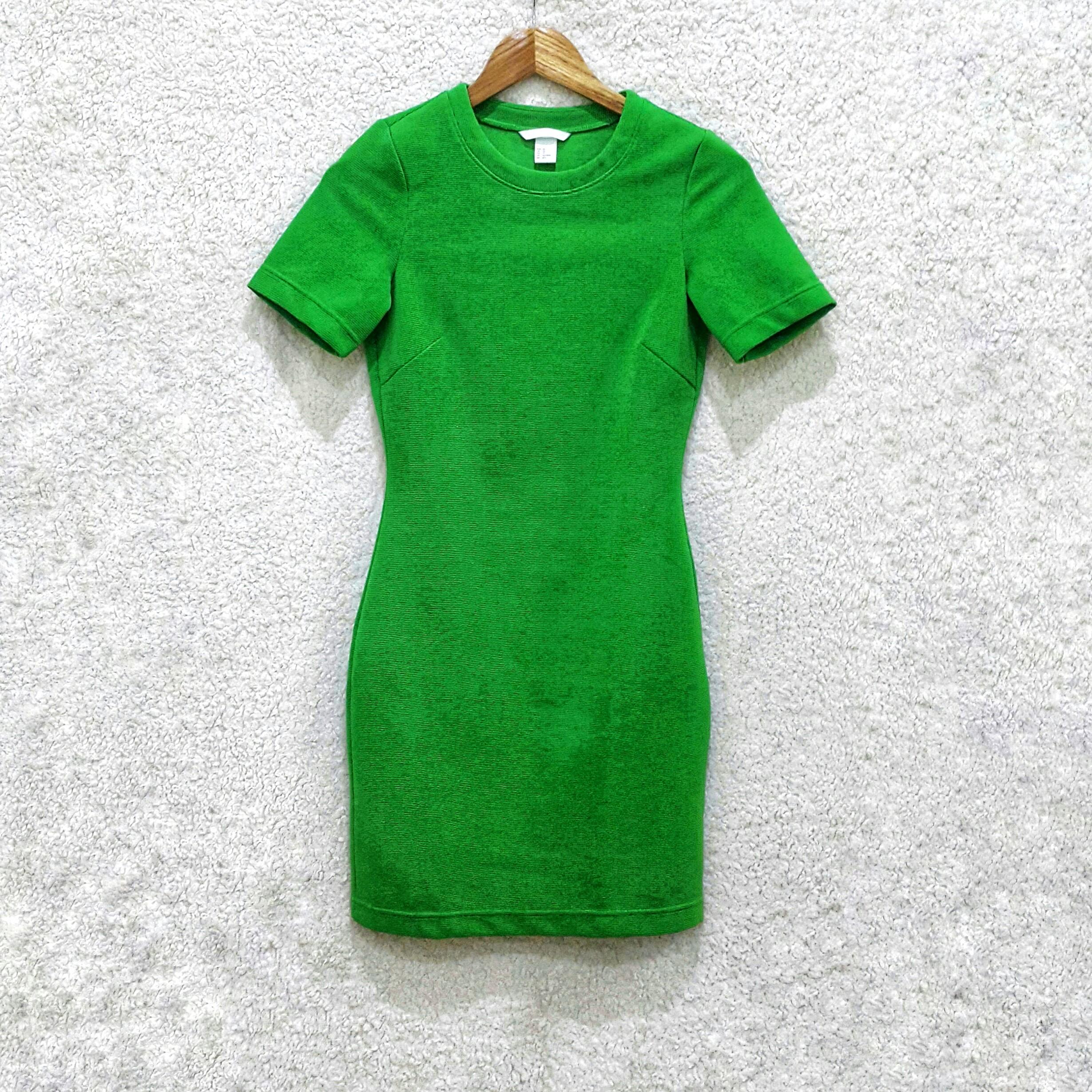 H☀M Green Ribbed Bodycon Dress, Women's ...
