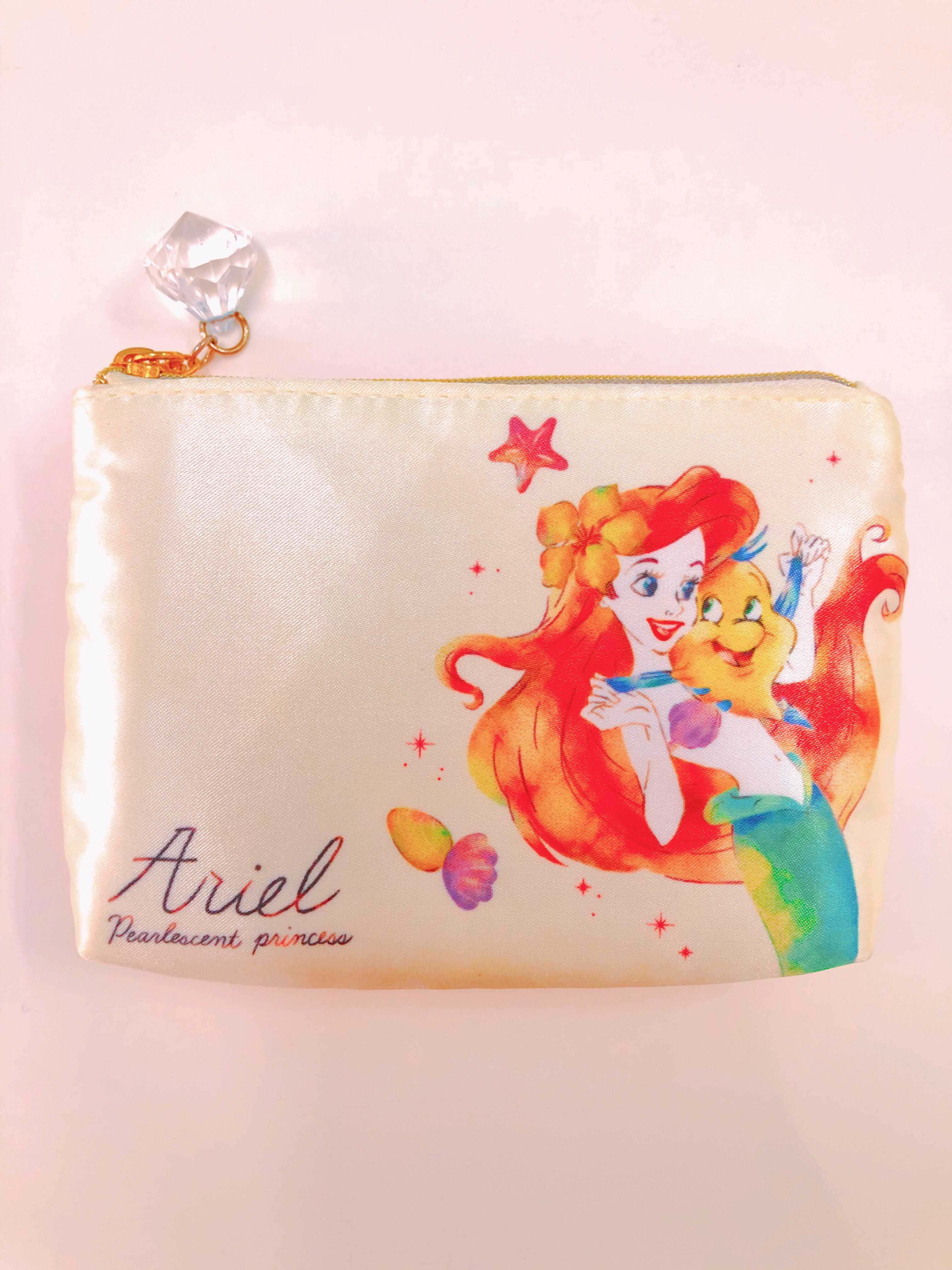 Japan Disney Princess Ariel the Little Mermaid Flounder Silk Satin Pouch Wallet Bag, Women's