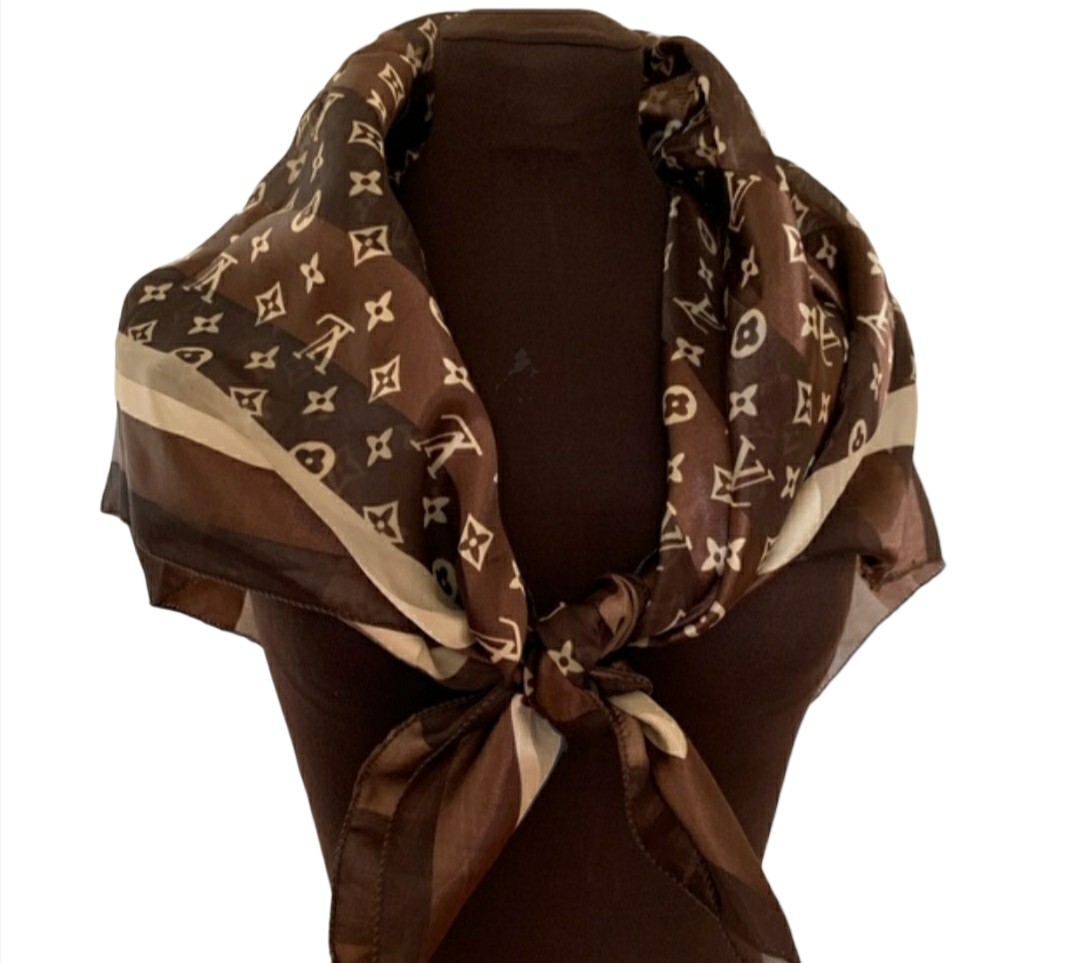 LOUIS VUITTON Brown Monogram Silk Scarf, Women's Fashion, Watches