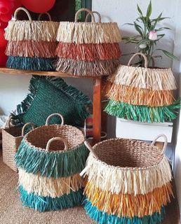 Native Boho Basket Planters Boho Decor Raffia Baskets Boho Style Planters Fringes Home Decor Plantera Big Basket