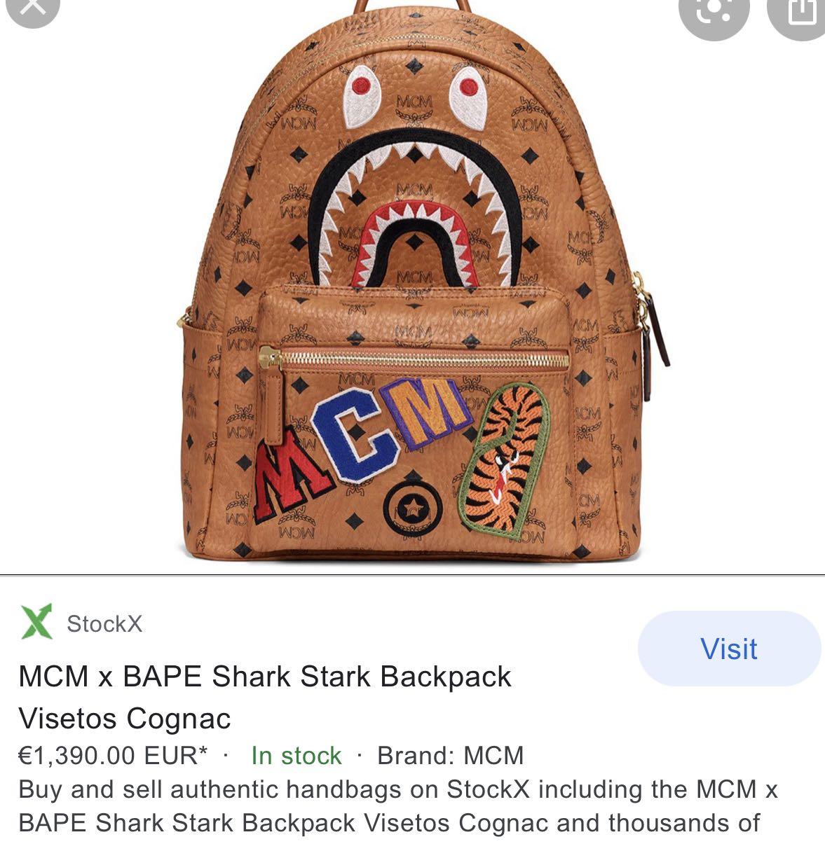 Medium MCM x BAPE Shark Stark Backpack in Visetos Cognac
