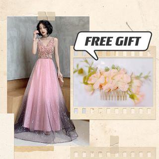 [SALE] Pink Shining Wedding Bridal Dinner Dress Gown Prom Event Glitter Star Galaxy Bling Bling XXXL 粉红色敬酒服