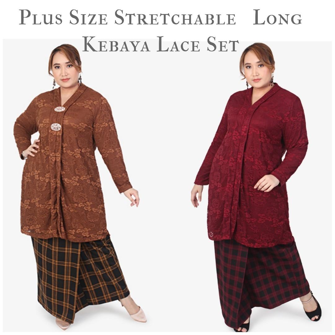 PLUS SIZE STRETCHABLE LONG LACE KEBAYA MODERN SET instock clearance