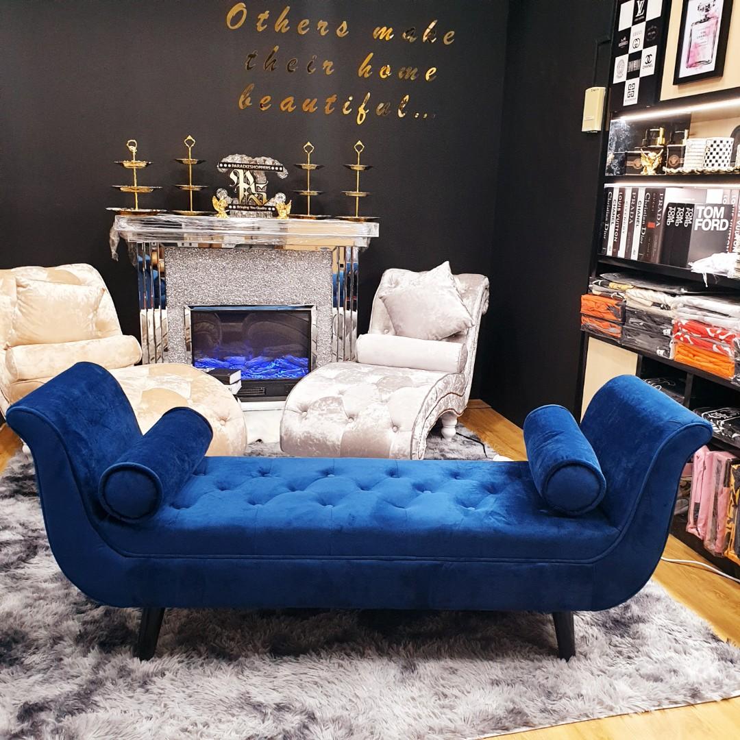 Ready Stock Cleopatra Bench Blue Velvet 160cm Furniture Home