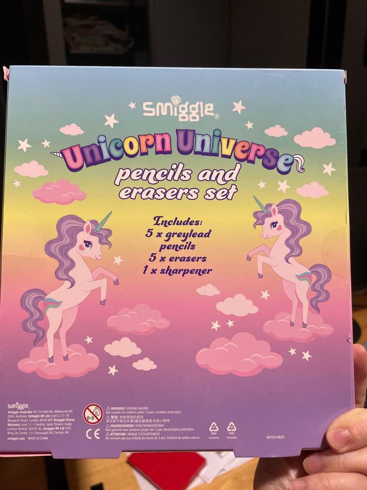 Smiggle unicorn pencils and eraser set x2, Hobbies & Toys, Stationery