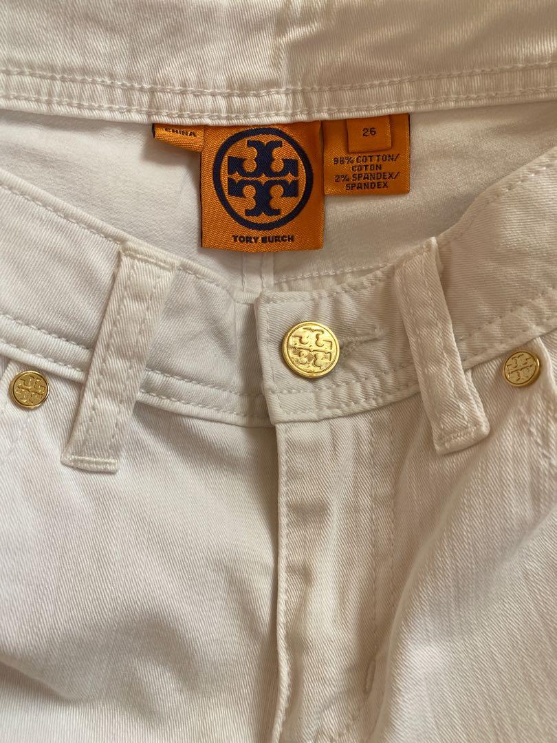 Tory Burch White denim pants, Luxury, Apparel on Carousell