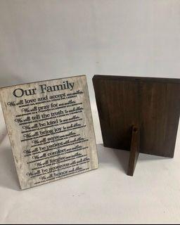 WOODEN PLAQUE DISPLAY- OUR FAMILY.....