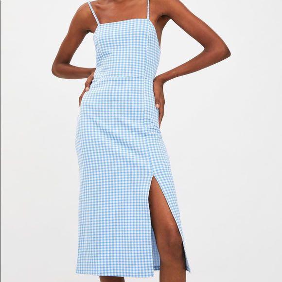Zara blue gingham dress clearance