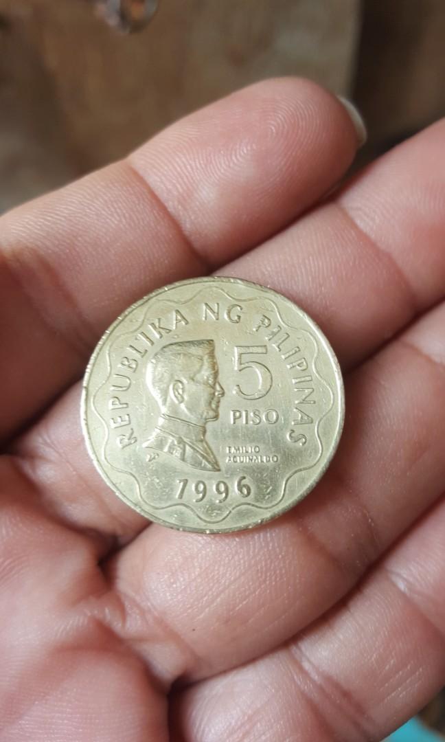 5 peso error coin (Category: Currency) located in Cebu City. Submitted by reynaldocarwana (Listing ID 1077796467, Image 2). Description: 5peso error coin 1996 double chin and nose. If you buy these error coin you can get 3pcs new phil.coin see picture..