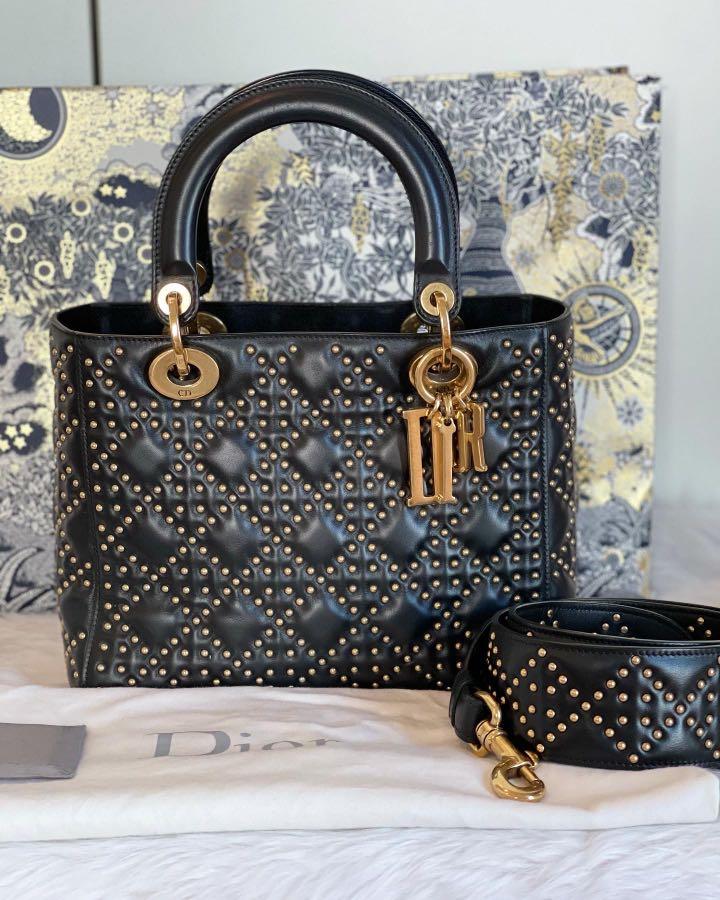 Christian Dior Supple Lady Dior Bag Cannage Studded Leather 422141